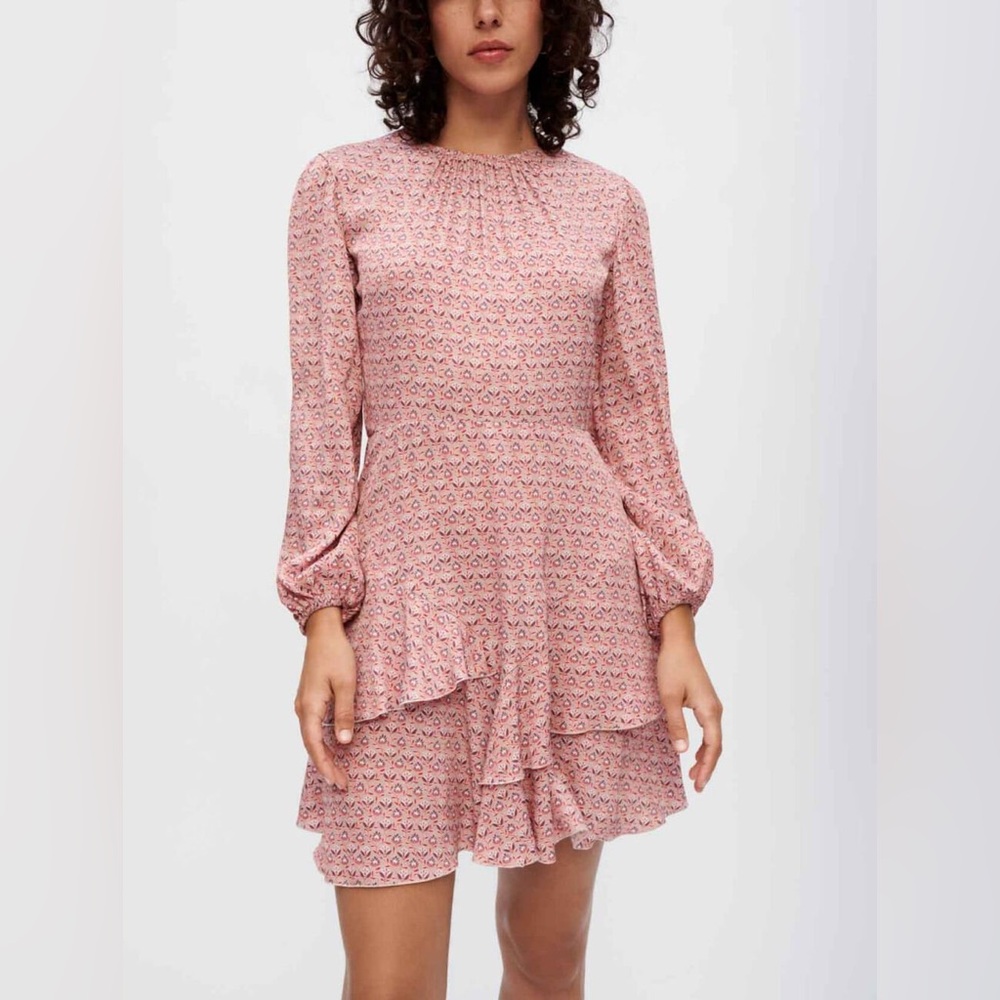 NWT Maje Short, flowing dress in viscose twill. Pink mini floral 38